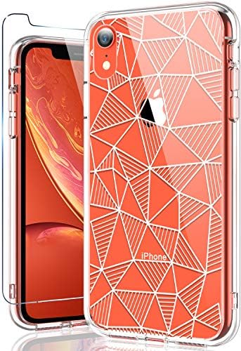 KINFUTON iPhone XR Cases,iPhone Xr Clear Case with Screen Protector,Cute Geometric Figure for Women Girls Soft Silicone Rubber TPU Plastic Cover Slim Fit Protective Phone Case for iPhone Xr 6.1 inch