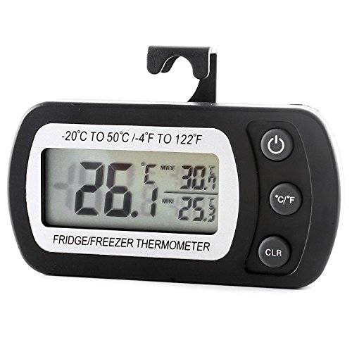 Refrigerator Fridge Thermometer Digital Freezer Room Thermometer Waterproof, Max/Min Record Function with Large LCD Display