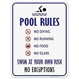 Pool Rules Sign, No Diving No Running No Food No