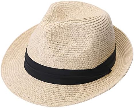 Lanzom Men Summer Straw Foldable Roll up Hat Fedora Beach Sun Hat UPF50+