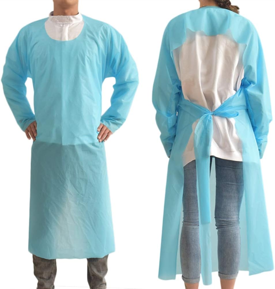 3 Pack Disposable Apron with Sleeves Reverse Wear Thumb Button Sleeve