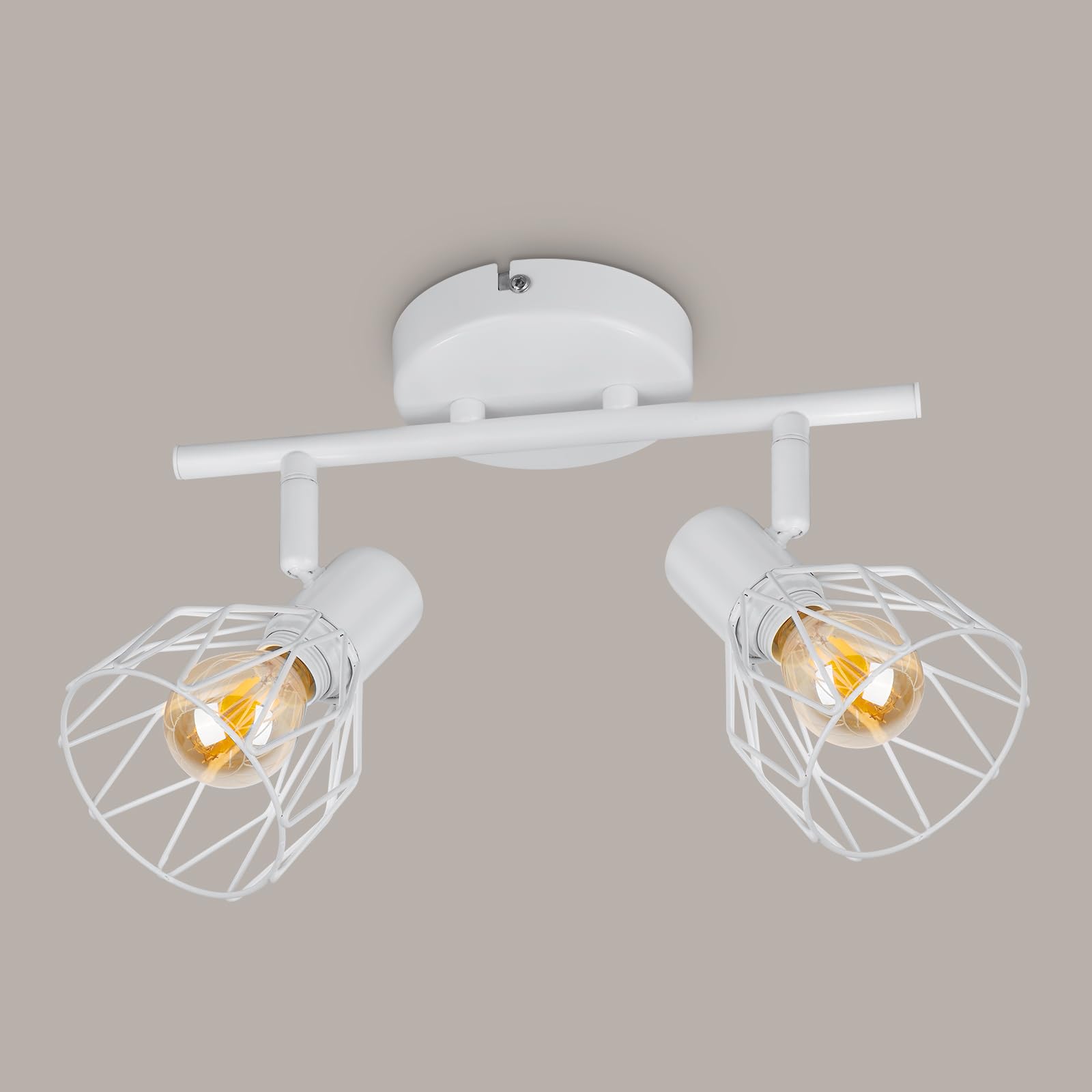 Kimjo 2 Way Ceiling Spotlight Rotatable, Spot Light Fittings Ceilings E14, Spotlights Ceiling Lights Wire Cage, Spot Lights Ceiling White, Wall Lights for Kitchen Bedroom Living Room No Bulb
