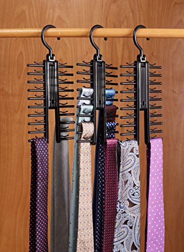 StorageMaid - 3-Pack - Tie & Belt Rack - Necktie Accessories Organizer - 20 Non-Slip Hanger Hooks Each - Rotates 360 Degrees - Storage Solution for Neckties and Belts - Thumbnail 5