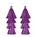 ELEARD Tassel Earrings Tiered Thread Tassel Dangle Earrings Statement Layered Tassel Drop Earrings (Purple)