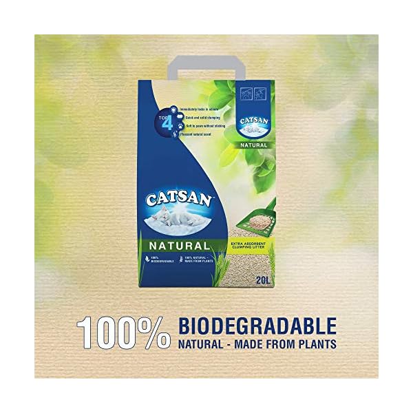 Catsan Natural Clumping Cat Litter 20 Litre Bag, 100 percent biodegradable, extra absorbent