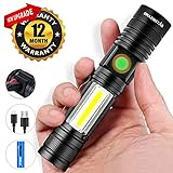 Rechargeable LED Flashlight, Magnetic Flashlight（included Battery), Super Bright Pocket-Sized COB Work Light T6 LED Torch with Clip, Zoomable, Water Resistant, 4 Modes for Camping Hiking