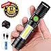 Rechargeable LED Flashlight, Magnetic Flashlight（included Battery), Super Bright Pocket-Sized COB Work Light T6 LED Torch with Clip, Zoomable, Water Resistant, 4 Modes for Camping Hiking