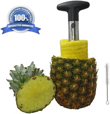 Pineapple Corer Slicer Peeler | Bonus Cleaning Brush | BPA Free | Food Grade Silver Stainless Steel | 3 in 1 Fruit Cutting Tool | Great Kitchen Gadget for Foodies, Chefs, Busy Moms | Shavicore
