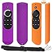 [2 Pack] Anti-Slip and Dust-Proof Silicone Remote Cover with Lanyard for Fire TV with 4K Alexa Voice Remote (2017 Edition) (2nd Gen) / Fire TV Stick Alexa Voice Remote (Purple + Orange)