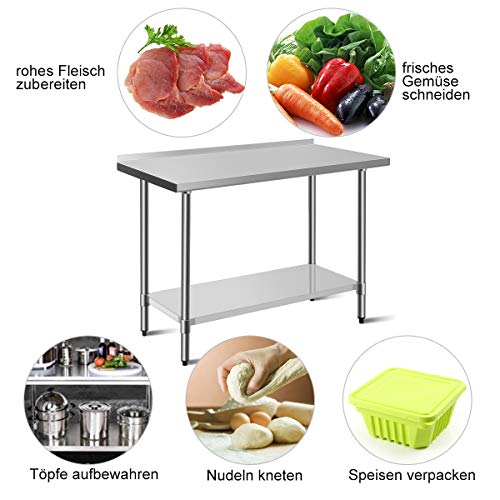 COSTWAY Arbeitstisch Edelstahl Küchentisch Gastro Edelstahltisch belastbar bis 250kg, Zubereitungstisch mit Zwischenbord… – Bild 3