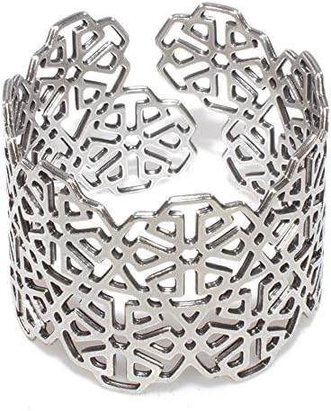 NanoStyle Jewelry Adjustable Cuff Bracelet Moroccan Motif Bangle Laser Cut Arabeque Geometric Mashrabiya Pattern