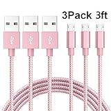 Micro USB Lightning Cable, VPR 3Pack 3FT Android Charger Cord nylon braided for Samsung Galaxy, HTC, Huawei, LG, HTC, Motorola and Other Tablet (3Pack 3FT Pink)