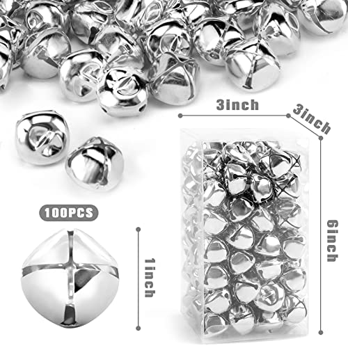 VGOODALL 100PCS Jingle Bells for Crafts, 1 Inch Jingle Bells Silver Jingle Bells Bulk for DIY Project Christmas Party Decor