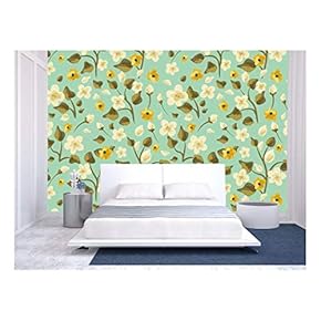 Hand Drawn Floral Seamless Pattern - Removable Wall Mural | Self-Adhesive Large Wallpaper - 66x96 inches