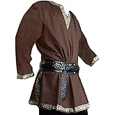 Gafeng Mens Medieval Costume Renaissance Pirate Halloween Viking Tunic Knight Cosplay Warrior LARP Shirts