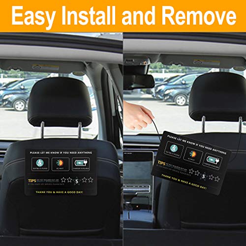 Uber & Lyft Rating Tips Accessories Rideshare Driver Signs-Large 9" x 6" Inch Premium Thick Laminated Durable Backseat Headrest Display Hanging Card (2 Pack)