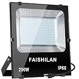 FAISHILAN 200W LED Flood Light, 1000W Halogen Equivalent Led Work Light, Waterproof IP66 Outdoor Flood Lights, Super Bright LED Backyard Lights for Garage, Garden, Lawn and Yard