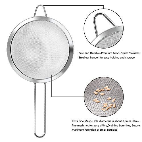 Foonii 4 Set Stainless Steel Fine Mesh Strainers,3 piece Wire Strainer(3.15'', 5.55'', 7.08'')+1