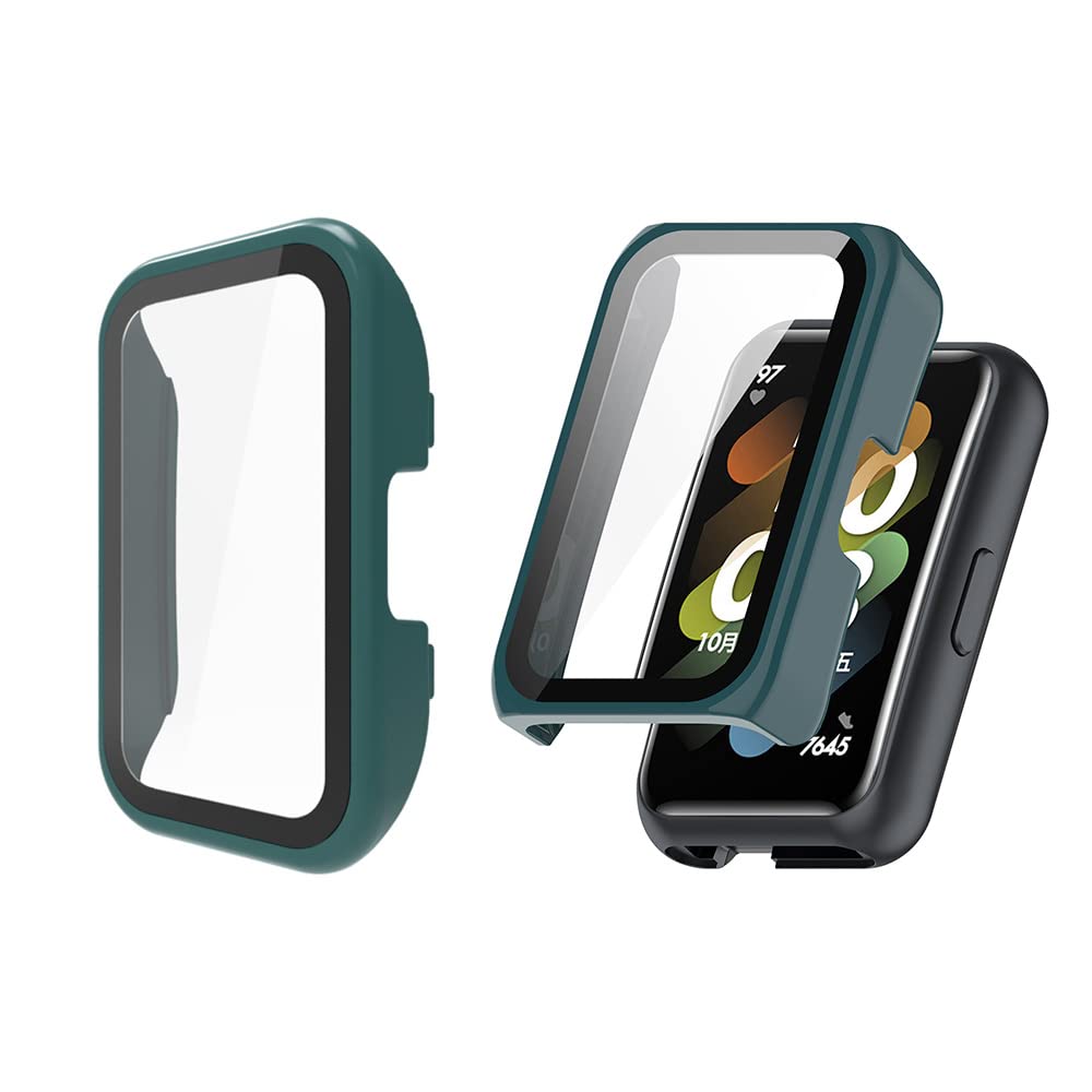 QINOUK Hard PC Case for Huawei Band 8 with Built in Tempered Glass, [2-Pack] All Around Anti-Scratch Protective Case, for Huawei Band 8-Green