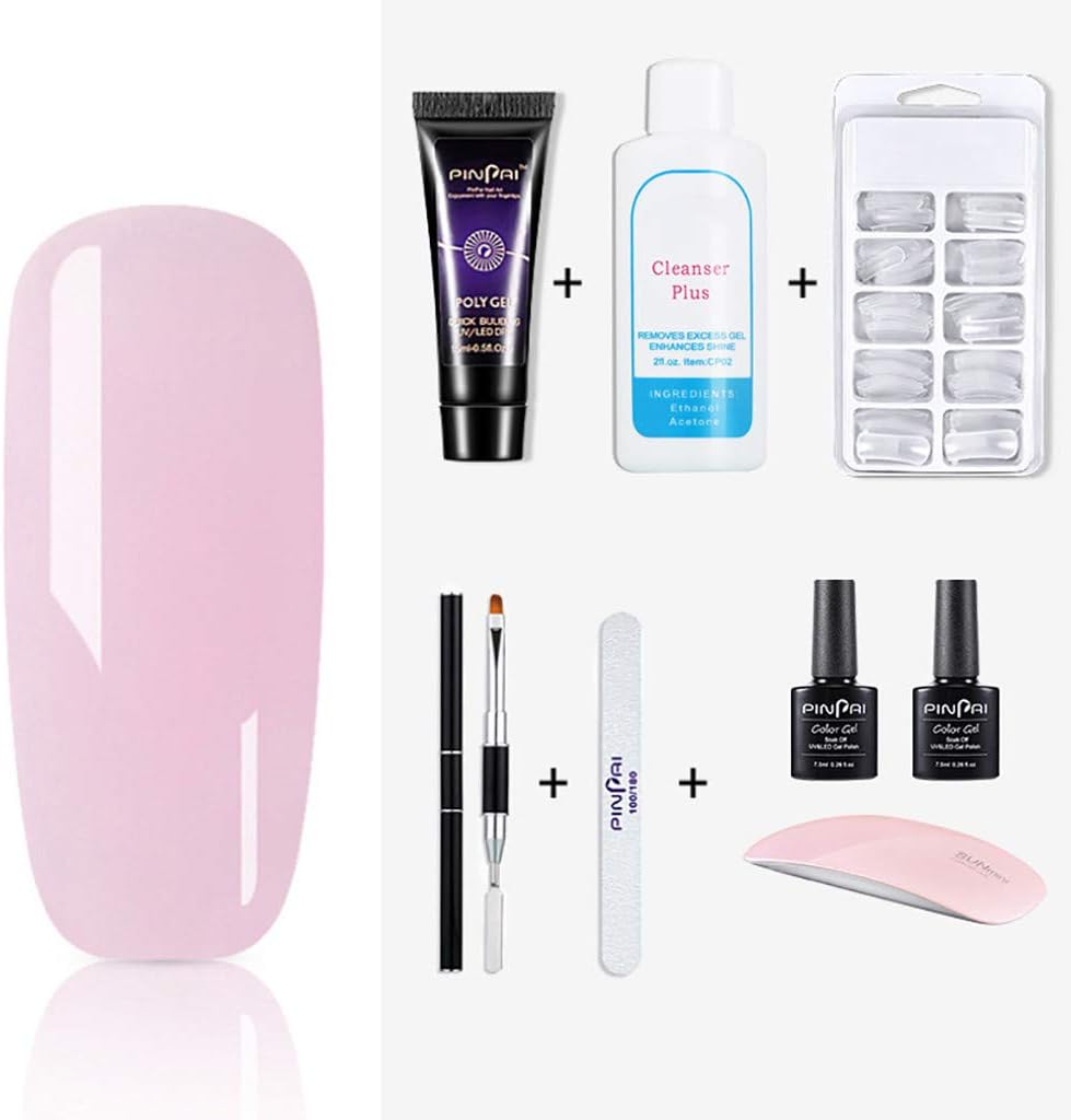 9 Colors UV Builder Gel Set with LED Nail lamp - Poly Gel Nail Polish Sparkle and Long Lasting Nail Extension Gel - Nail Strengthen UV Gel Glitter Nail Art Manicure Kit (08)
