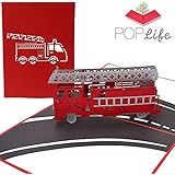 PopLife Fire Engine 3D Pop Up Fathers Day Card - Happy Anniversary Pop Up Card, Birthday Popup, Firemen Gift, Retirement Fire Truck Card - for Dad, for Son, for Father, for Grandfather, for Grandson