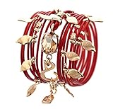 Leather Wrap Bracelet Turn into Necklace, Red with Swarovski Crystal 24 Karat Gold Plated Handmade by SEA-Smadar