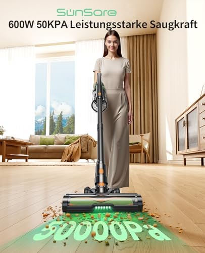Akku Staubsauger Kabellos 600W/50000Pa/65Min, Akkustaubsauger mit HD Display, Aromatherapie，Anti Haar Wrap，Ultraleise kabelloser Staubsauger für Tierhaare/Teppiche/Hartböden/Auto