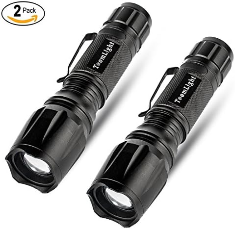 LED Tactical Flashlight ToomLight 1600 High Lumen Super Bright Flashlight 2 Pack, Zoomable XML-T6 Outdoor Waterproof Emergency Flashlights Adjustable Focus and 5 Light Modes (Batteries Not Included)