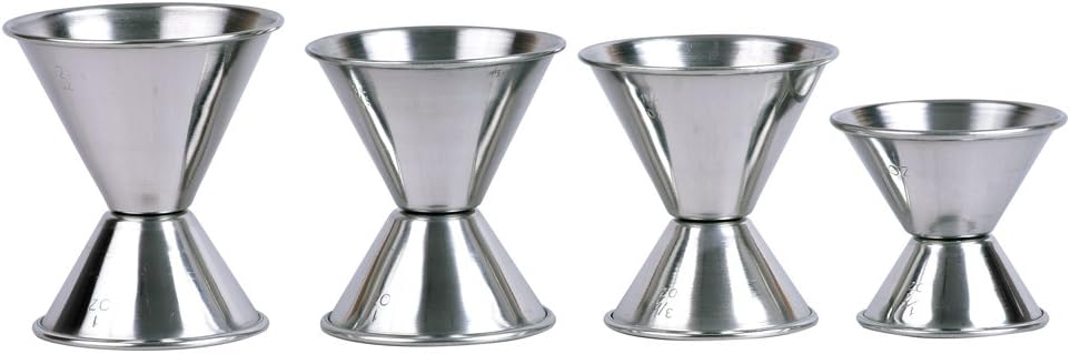 Kosma set of 4 Stainless Steel Jigger | Peg Measure | Dual Measure Spirit measuring cup- Set includes: 1/2 x 10oz, 3/4 x 1 1/2oz, 1 x 1 1/2oz, 1 x 2 oz