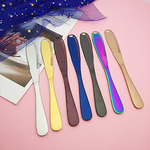 Choary Multi-function Stainless Steel Butter Knife with a Serrated Edge, Shredding Slots, Butter Spreader Serve Your Butter Breakfast Spreads Cheese and Condiments(2 pack rainbow)