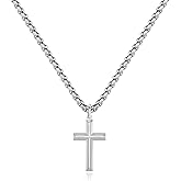 REVEMCN Black Gold Silver Cross Necklace for Boys Stainless Steel Mens Cross Pendant Chain Necklace for Men Women Religious Jewelry Gifts for Boys Girls Chain 16-24 Inches