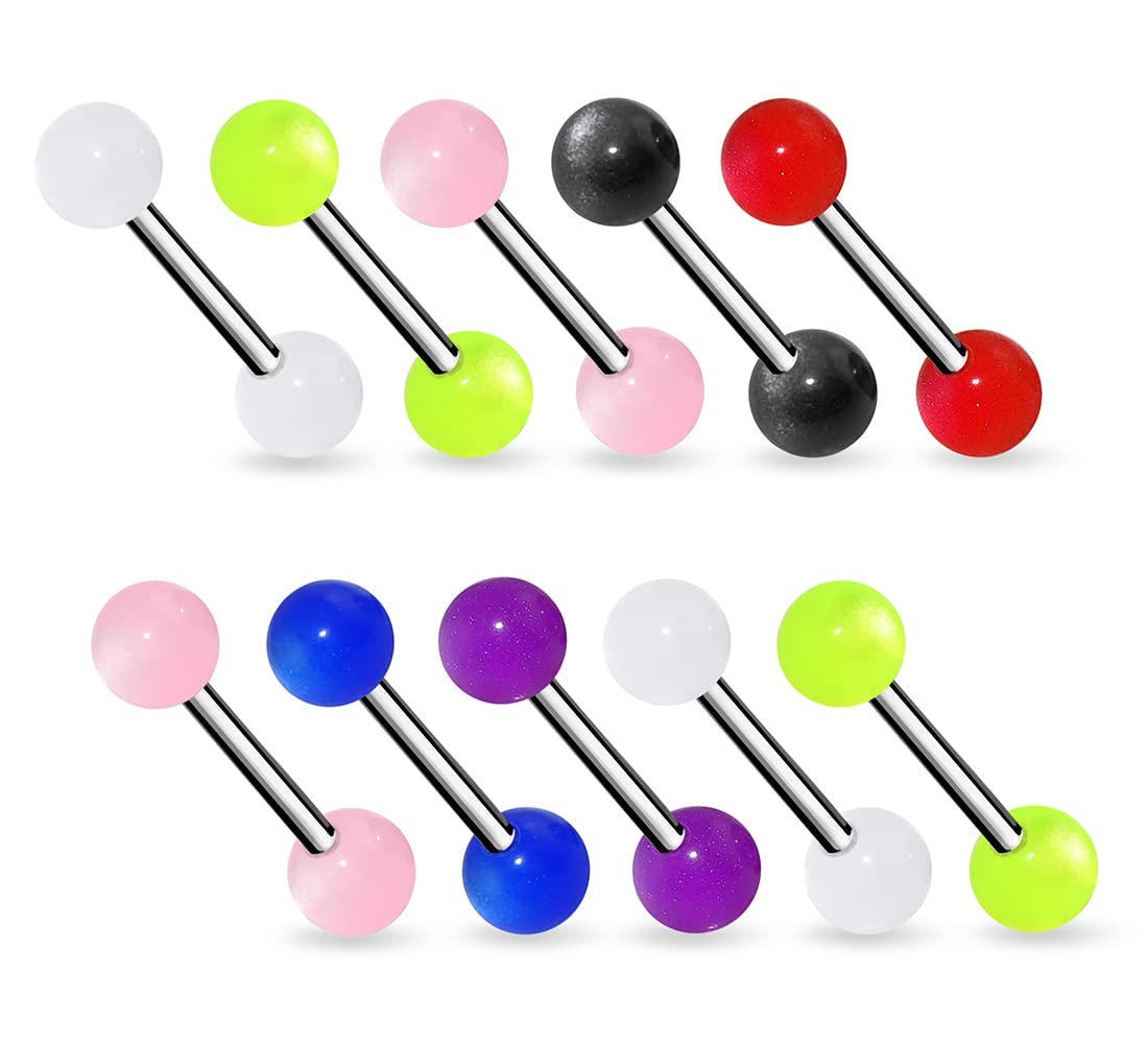 10 Pieces Pack of Fancy Cat's Eye UV Ball with 16MM Length - 14 Gauge 316L Surgical Steel Straight Barbell Tongue Bar Piercing Jewellery
