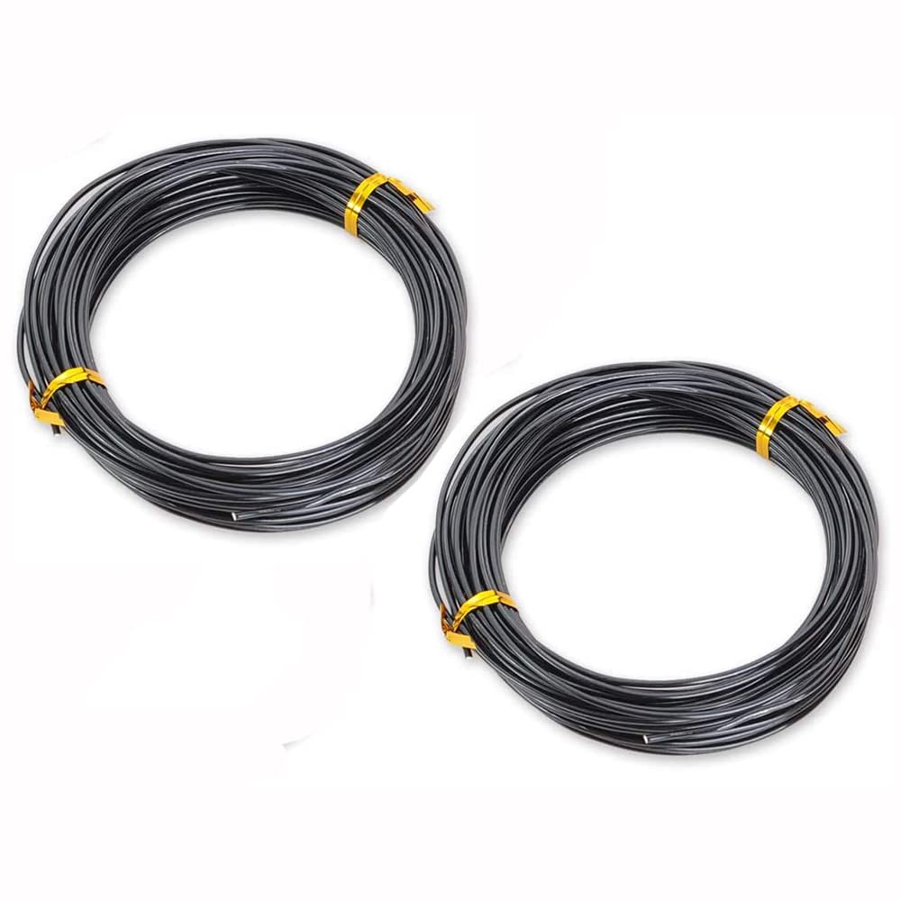 ANCLLO 2pcs X 20M Bonsai Care Tool Tree Training Wire 2.0mm Plant Craft Wire Aluminum Wire Handicraft Weaving, for Holding Bonsai Branches (Each Roll 20M, Black)