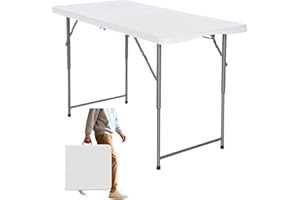 Vampire Killer 4ft Plastic Folding Table, Indoor Outdoor Heavy Duty Portable Handle, Lock for Picnic, Party, Pong, Camping - 
