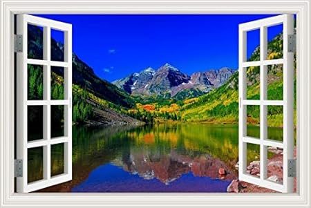 Luckyyl Adesivi Murali Neve Montagna Lago Natura Finestra Visualizza Paesaggio Poster Per Soggiorno Camera Da Letto Home Decor 70x100cm Amazon It Casa E Cucina