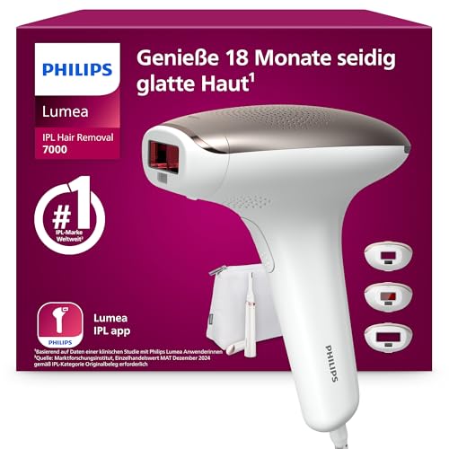 Philips Lumea IPL 7000 Series - IPL Geräte Haarentfernung für bis zu 18 Monaten seidig-glatte Haut¹ mit 3 Aufsätzen für Körper & Gesicht, Alternative zur Laser-Haarentfernung (BRI923/00)