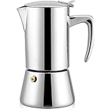 OKBY Espresso Coffee Pot- 200ml Stainless Steel Moka Maker Modern Style Elegant and Stylish Sleek Household Pot For Gas Electric Stovetop