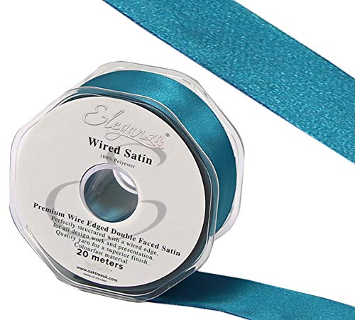 Eleganza Wired Edge Premium Double Faced Satin, Teal, 25mm x 20m