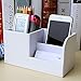 KINGFOM Desk Organizer Office Supplies Caddy Pu Leather Multi-function Storage Box Pen/Pencil,Cell phone, Business Name Cards Remote Control Holder White