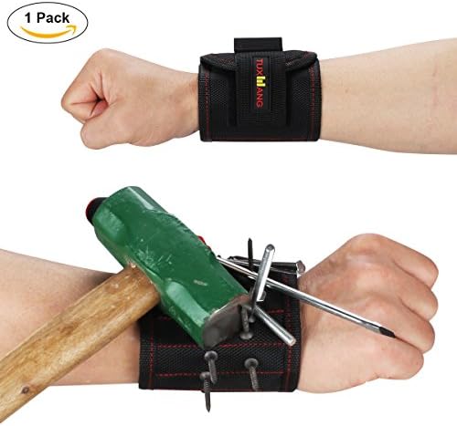 [Upgraded Version] TUXWANG Magnetic Wristband with 6 Strong Magnet and an Elastic Band to Hold Screwdrivers/Scissors/Screws/Nuts/Bolts/Nails and Washers—Best Tool Gift for Men&amp;Women (1 Pack Black)