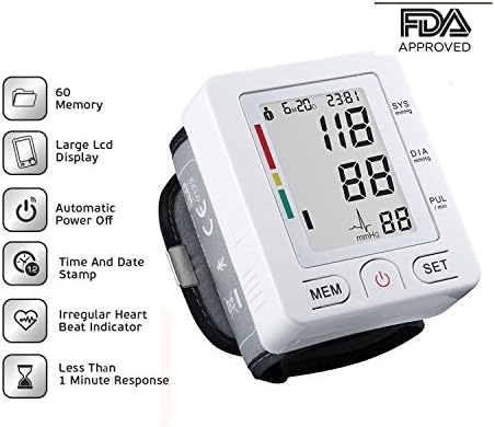 GraceU Digital Automatic Wrist Blood Pressure Monitor, Ultra Portable High Accuracy Readings with Cuff that fits Standard and Large Arms