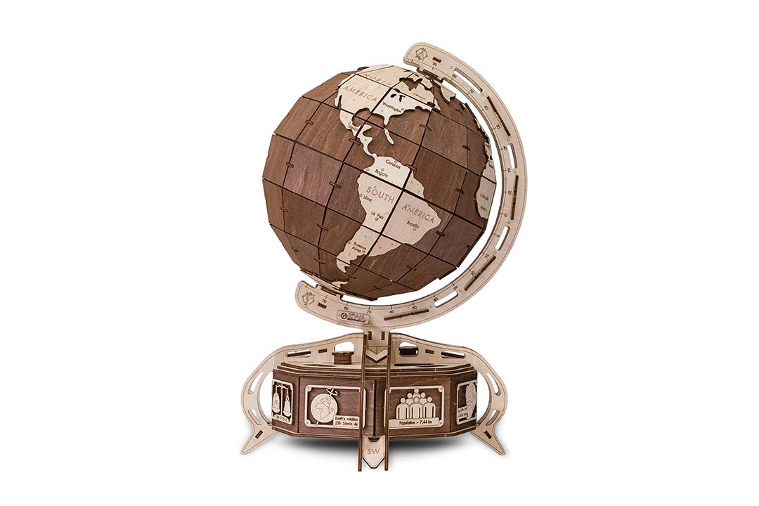 EWA Eco-Wood-Art - THE GLOBE (BROWN) - Three-dimensional mechanical wooden puzzle - Puzzle for adults and children - Assembly without glue - 534 pieces.