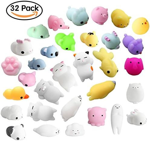 Muhuyi Mochi Squishy, 32 Pcs Mochi Animals Party Favors Fidget Stress Relief Squishies Toys Mochi Squeeze