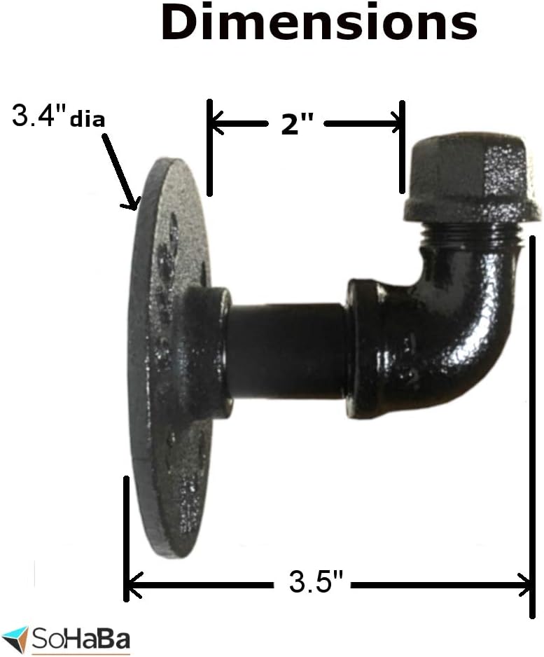 Rustic Farmhouse Towel Robe Hook Sets (4 Hooks) | Industrial Coat Hooks Decor Home Kit | Quality Black E-Coated Iron Pipes | Vintage DIY Wall Mounted | Steampunk Style | Includes All Hardware - - 