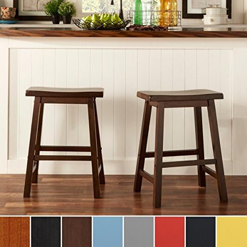 24-Inch Counter Height Stool Salvador Saddle Back (Set of 2), Solid Wood, Wallnut Brown