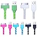 5pcs Pack Blue/pink/black/white/green 3ft 1m Long Noodle Flat Cloth Jacketed Fabric Braided USB Data Charging Cable Cord Charger Accessories for Iphone 4 4s Ipod Touch 4 Nano 6 Ipad 1 2 3