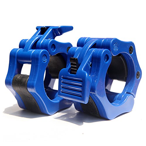 AbraFit 2â€ Olympic Barbell Clamps - Solid ABS Locking Barbell Collars with Quick Release - for Professional Training Strong Lifts and Olympic Training- Set Of 2 (Free Bag !!!) (Blue)