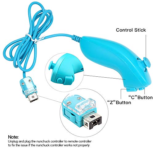 Maliralt Wii Remote Controller and Nunchuck for Nintendo Wii/Wii U, LP02 Wii Wireless Controller with Joystick Silicone Case and Wrist Strap Build-in Vibration Motor - Cyan (Third-Party Made) - Thumbnail 4