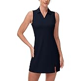 BGOWATU Women's Tennis Dress Sleeveless Collared V Neck Golf Polo Dress Side Slit Sports Dress with Shorts and Pocket
