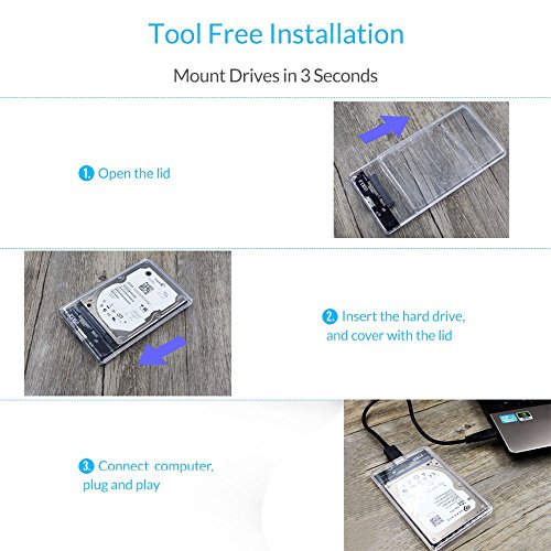 YSSHUI 2.5 External Hard Drive Disk Case SSD / HDD Caddy USB 3.0 Portable Solid State Hard Disk Enclosure Max 2TB Case Tool Free 5 Gbps Support UASP - Transparent - Thumbnail 3